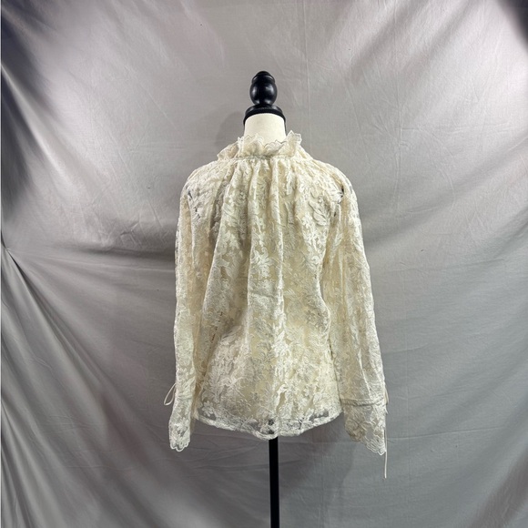 Boho Embroidered Lace Mesh Sheer Blouse Beige - Picture 8 of 8